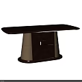Modern Dark Brown Dining Table With Gold Geometric Base And Decorative Panel 3d model