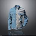 Blue Denim Jacket With White Panel Stag Pattern Front Pockets Button Closure 3d model