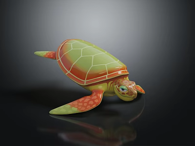Vibrant Colored Sea Turtle Figurine As Marine Creature With Green Shell And Orange Flippers 3d model