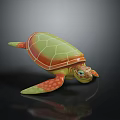 Vibrant Colored Sea Turtle Figurine As Marine Creature With Green Shell And Orange Flippers