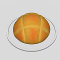 Freshly Baked Round Yellow Bread With Cross Pattern On White Plate 3d model
