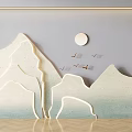 Scenic Wall Design With Mountain Shaped Light Gradient And Flying Birds 3d model