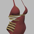 Burgundy One Piece Swimsuit With Golden Crisscross Straps And Stylish Design