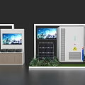 White House Style Exhibition Island With Screens City Night View Green Plants And Stairs