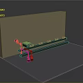 Orange Robotic Arm In Industrial Automation Setup With Green Conveyor Belt And Brown Wall Background