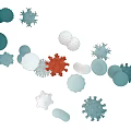 Scientists Studying Colorful Virus Microbes With Different Shapes And Structures