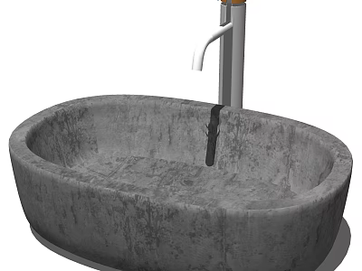 Modern Oval Shaped Concrete Washbasin With Textured Surface And Silver Faucet 3d model