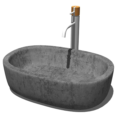 Modern Oval Shaped Concrete Washbasin With Textured Surface And Silver Faucet 3d model
