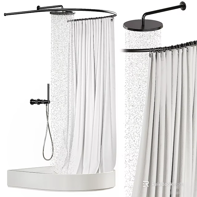 Modern Shower Head With Handheld Sprayer And White Shower Curtain Design 3d model
