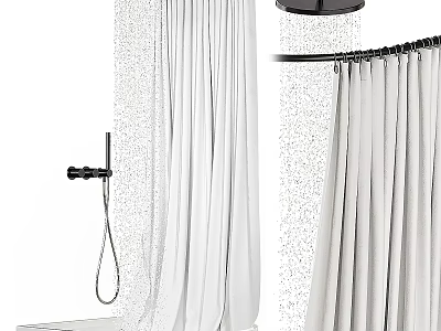 Modern Shower Head With Handheld Sprayer And White Shower Curtain Design 3d model