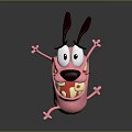 Playful Pink Cartoon Creature With Big Eyes Open Mouth Brown Ears And Star Decorated Paws