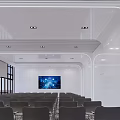 Modern Spacious Conference Room With Grey Chairs Large Screen And Bright Windows 3d model