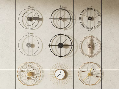 Modern Decorative Wall Clocks With Various Designs Metal Frames And Different Shapes 3d model