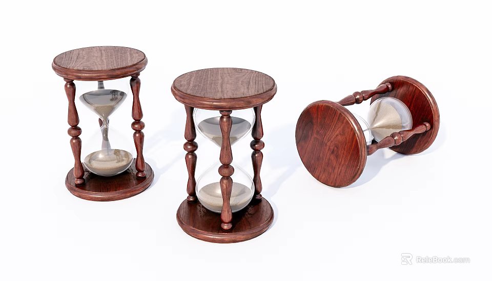 Vintage Wooden Hourglass Three-Piece Decorative Ornament Set For Home Tabletop Decoration 3d model 