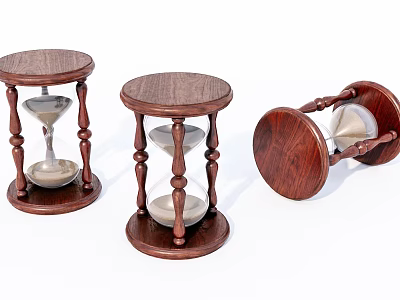 Vintage Wooden Hourglass Three-Piece Decorative Ornament Set For Home Tabletop Decoration 3d model