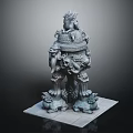 Ancient Stone Sculpture With Lion Figure And Mythical Creatures On Ornate Base
