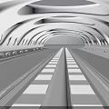Futuristic Sci Fi Streamlined Tunnel With Curved White Ceiling And Metallic Walkway