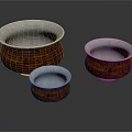 Set of Three Wooden Bowls With Silver Rim And Smooth Polished Surface Design
