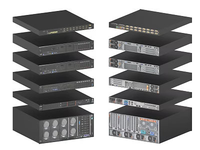Industrial Equipment Stacked Black Server Units With Interface Panels And Control Buttons 3d model