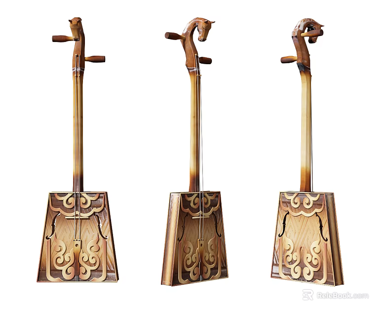 Traditional Wooden Musical Instruments With Intricate Carved Patterns And Artistic Designs 3d model 