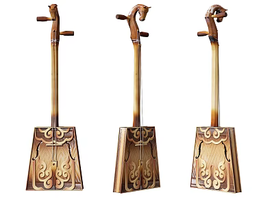 Traditional Wooden Musical Instruments With Intricate Carved Patterns And Artistic Designs 3d model