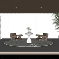 Stylish Leisure Sofa Set With Two Chairs Small Coffee Table Flower Vase And Potted Plant