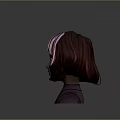 Female Character Bust With Brown Pink Streaked Hair And Window Light Shadow On Purple Background