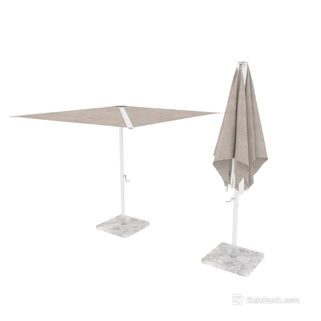 Square Sunshade And Foldable Umbrella With White Frame And Marble Base 3d model 