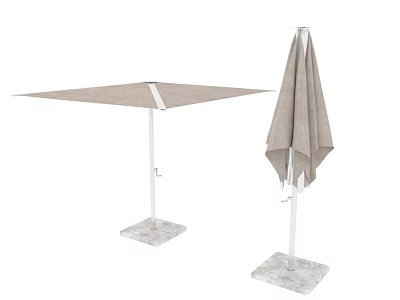 Square Sunshade And Foldable Umbrella With White Frame And Marble Base 3d model