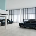 RIVIAN Car Showroom Displaying Two Blue Vehicles In Modern Spacious Interior