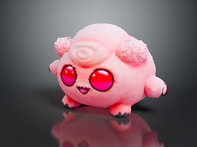 Game And Movie Character With Pink Fluffy Body Big Red Eyes And Round Shape 3d model