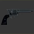 Black Metal Revolver Weapon With Shiny Surface Isolated On Gray Background