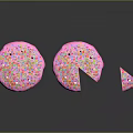 Whole And Sliced Birthday Cake With Pink Frosting Colorful Sprinkles And Lit Candles