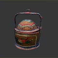 Colorful Handwoven Storage Basket With Decorative Lid And Handle For Home Organization