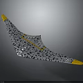 Triangle Wing Airplane With Blue Gray Body Black Spots And Yellow Wing Tips Design