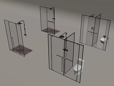 Modern Glass Bathroom Partitions With Shower Enclosures And Toilet Areas 3d model