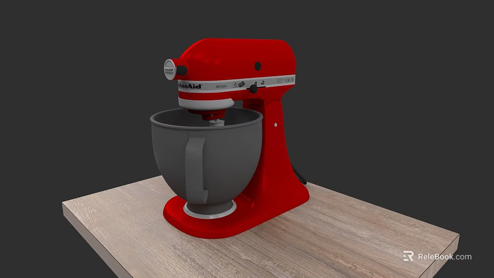 Red KitchenAid Stand Mixer On Wooden Countertop As Essential Kitchen Appliance 3d model 