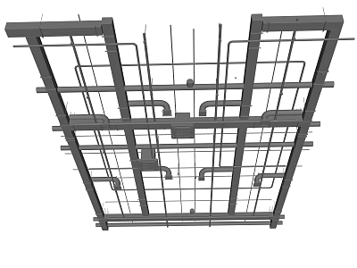 Ceiling Installation Metal Framework with Grid Structure and Support Beams 3d model