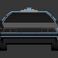 Retro Futuristic Silver Car With Blue Neon Lines And Roof Mounted Gadgets