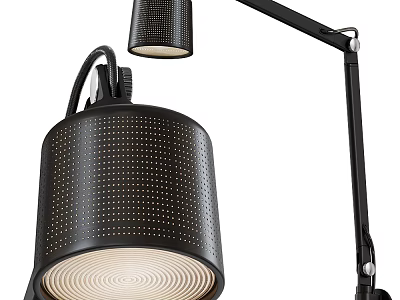 Black Modern Desk Lamp With Perforated Shade And Adjustable Arm 3d model