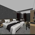 Modern Hotel Room Interior With Twin Beds Nightstands Table Lamps Desk And TV
