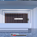 Modern Reception Desk With White Countertop Brown Grid Backdrop Small Plant And Bright Office Space