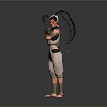 Stylized 3D Character In White Jumpsuit With Hat And Wrist Guards Standing On Circular Base