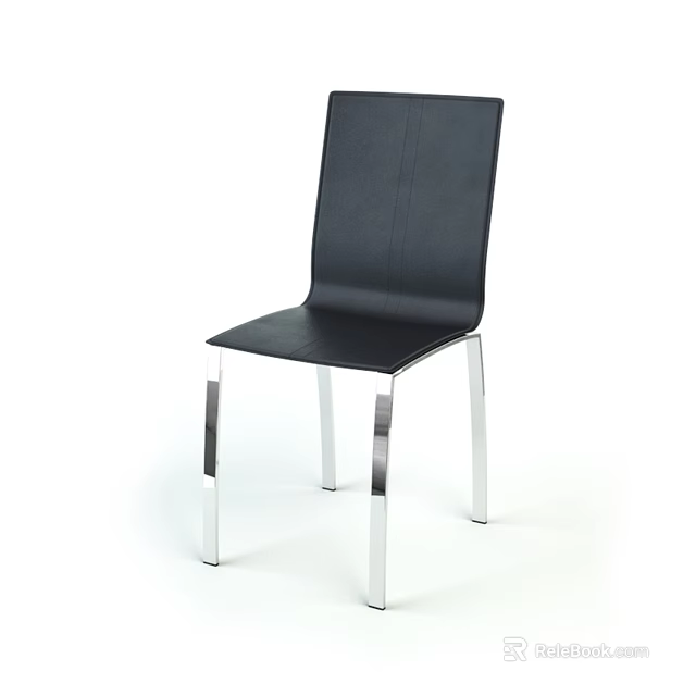 Modern Black Leather Single Chair With Silver Metal Legs And Minimalist Design 3d model 