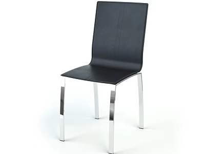 Modern Black Leather Single Chair With Silver Metal Legs And Minimalist Design 3d model