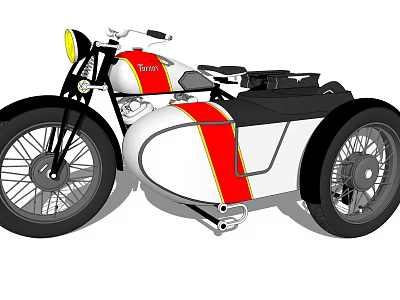 Vintage White and Red Motorcycle with Sidecar Classic Design Elements 3d model