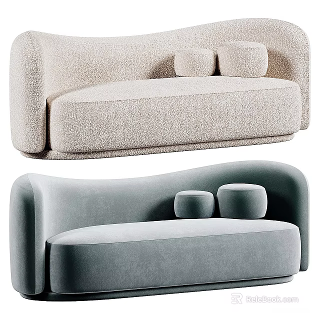 Modern Double Sofa Designs In Beige And Light Blue Upholstery With Two Cushions 3d model 