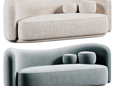 Modern Double Sofa Designs In Beige And Light Blue Upholstery With Two Cushions 3d model