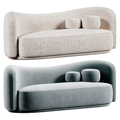 Modern Double Sofa Designs In Beige And Light Blue Upholstery With Two Cushions 3d model