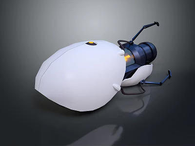 Futuristic Mechanical Insect 3D Model With White Body Black Legs And Yellow Light 3d model